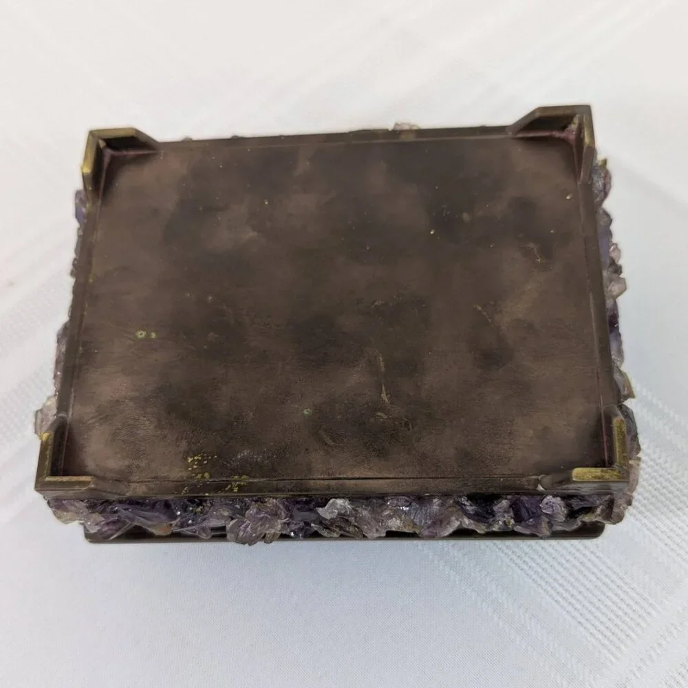 Antique purple amethyst & brass cedar-lined keepsake box